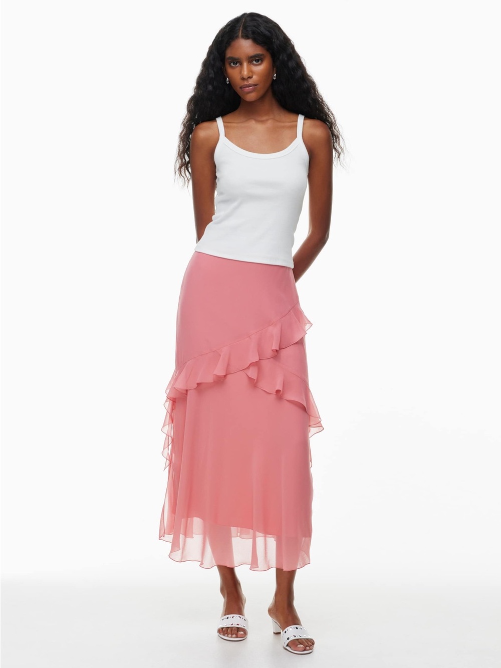 Wilfred Pink Ruffle Maxi Skirt